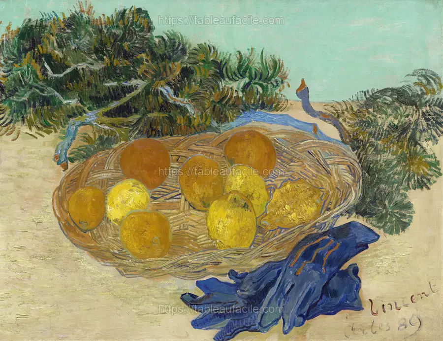 Still Life of Oranges and Lemons with Blue Gloves (1889) apercu