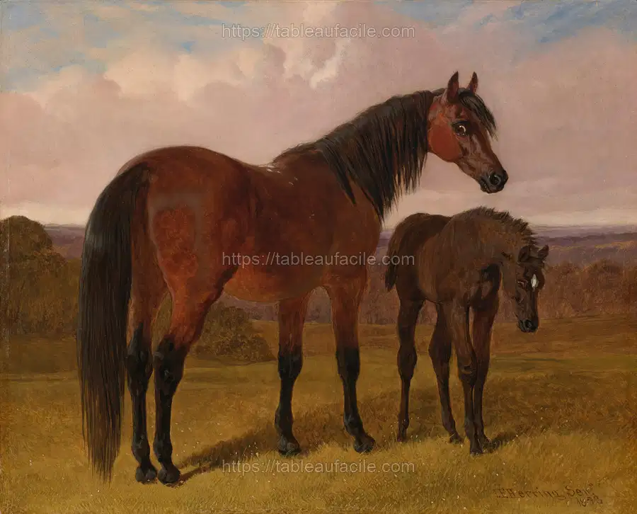 A mare and foal in a landscape (1853) apercu