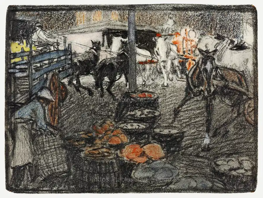 A busy scene of a market print in high resolution by Edward Penfield apercu