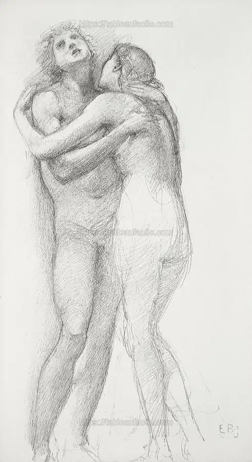 Two Nudes Embracing (1833–1898) drawing in high resolution by Sir Edward Burne–Jones apercu