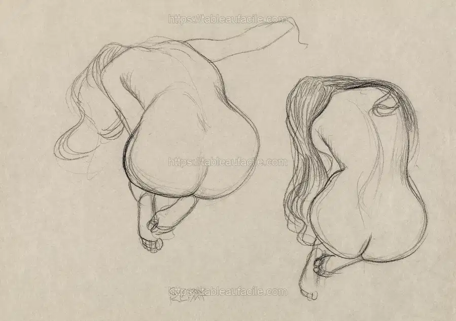 Two Studies of a Seated Nude with Long Hair (ca. 1901–1902) by Gustav Klimt apercu