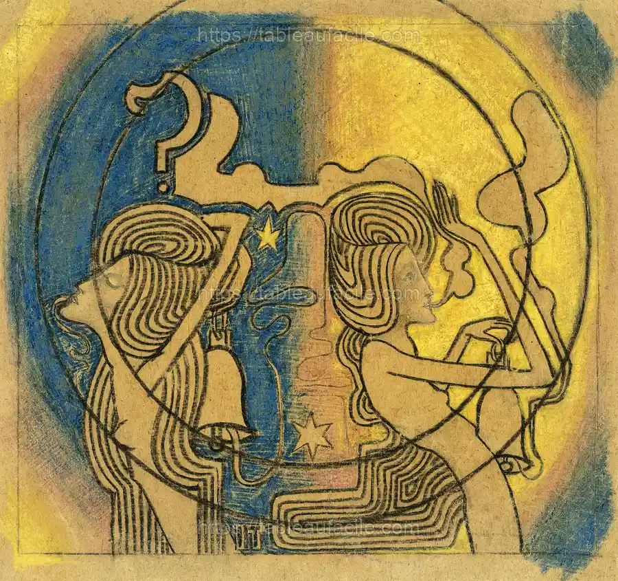 Two stylized female figures with clock in hand (1868) by Jan Toorop apercu