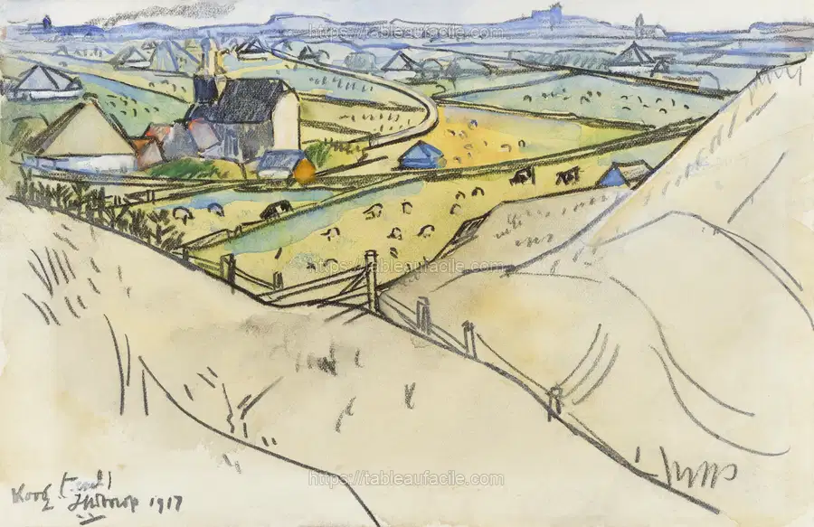 View from the dunes on Koog in Texel (1917) by Jan Toorop apercu