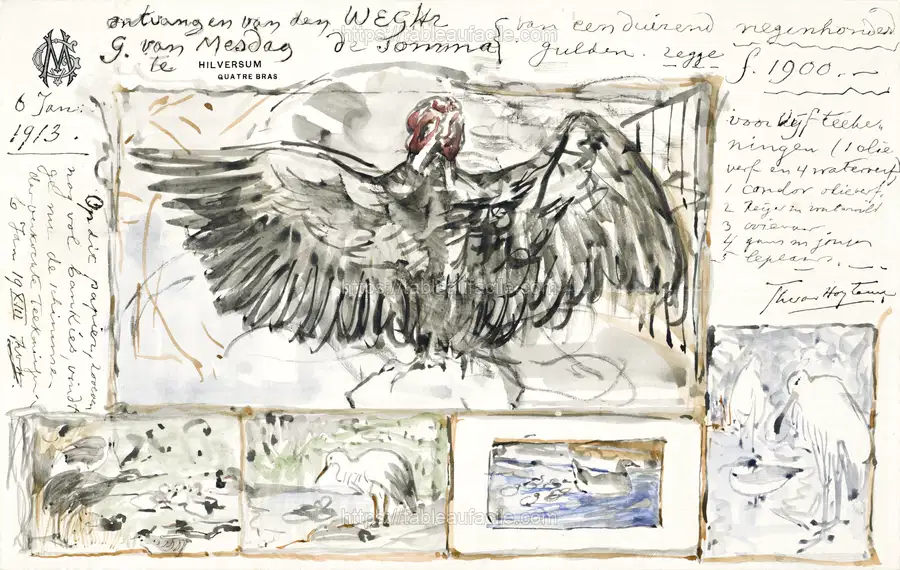 Vijf schetsen naar werken van vogels (1913)  by Theo van Hoytema apercu