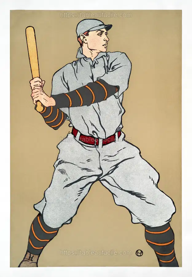Vintage drawing of a baseball player holding a bat (1908)  by Edward Penfield apercu