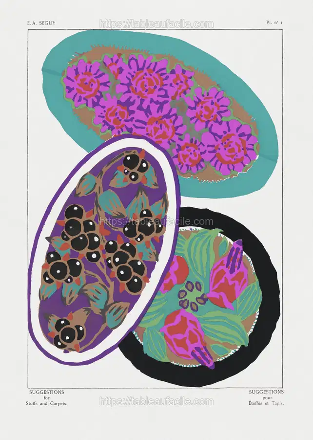 Vintage flower patterns, elegant Art Nouveau pochoir stencil print for fabric and textile designs apercu