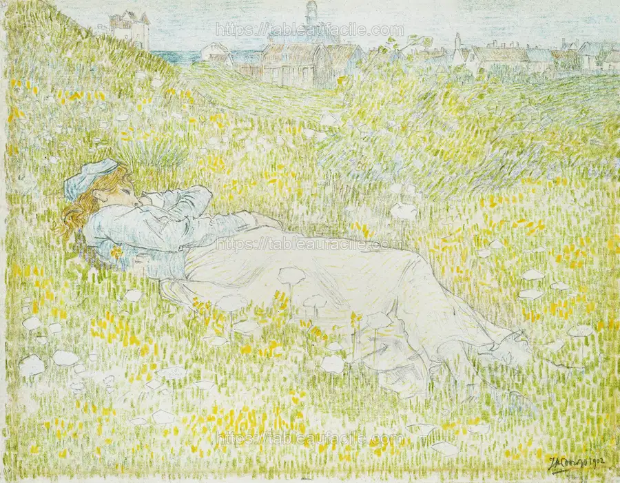 Woman Lying in the Dunes near Noordwijk (1902) by Jan Toorop apercu