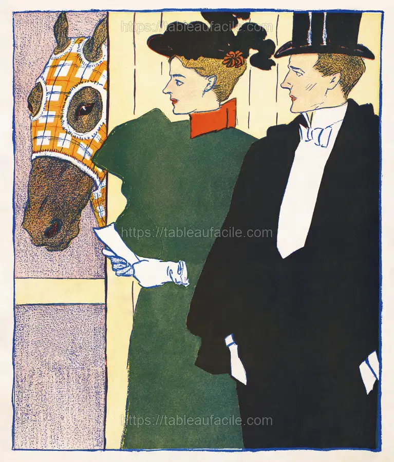 Woman holding a horse racing ticket (1895) print in high resolution by Edward Penfield. apercu