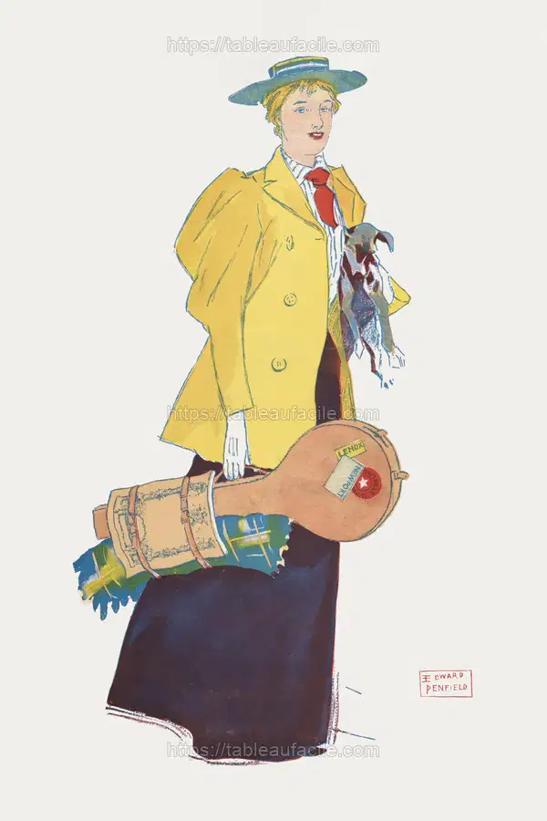 Woman holding dog and stuffs (1893) by Edward Penfield apercu