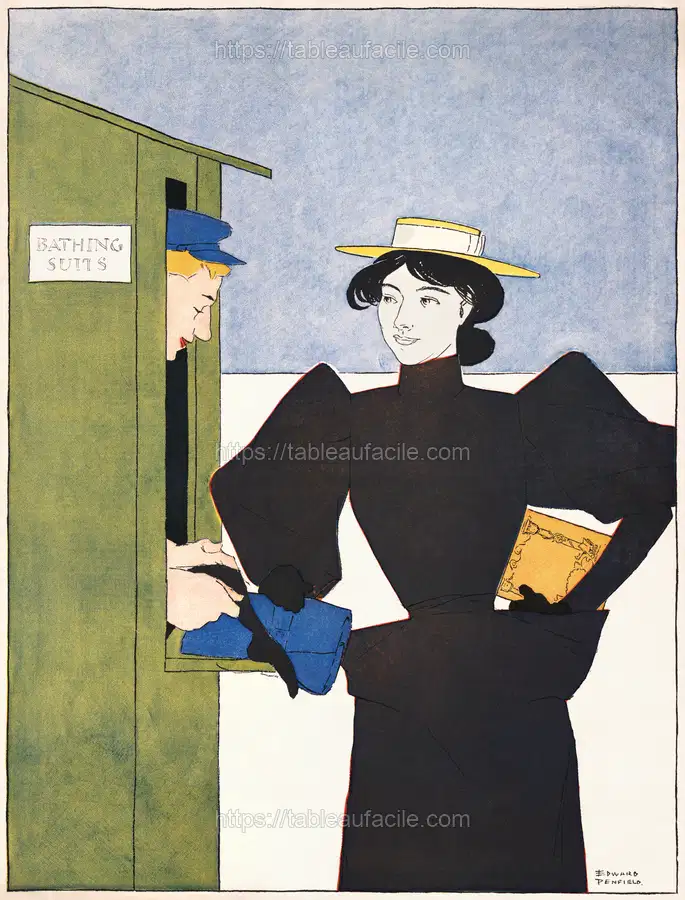 Woman picking up bathing suits (1895) by Edward Penfield apercu