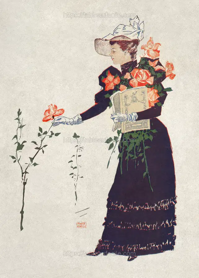 Woman picking up flowers (1893)  by Edward Penfield apercu