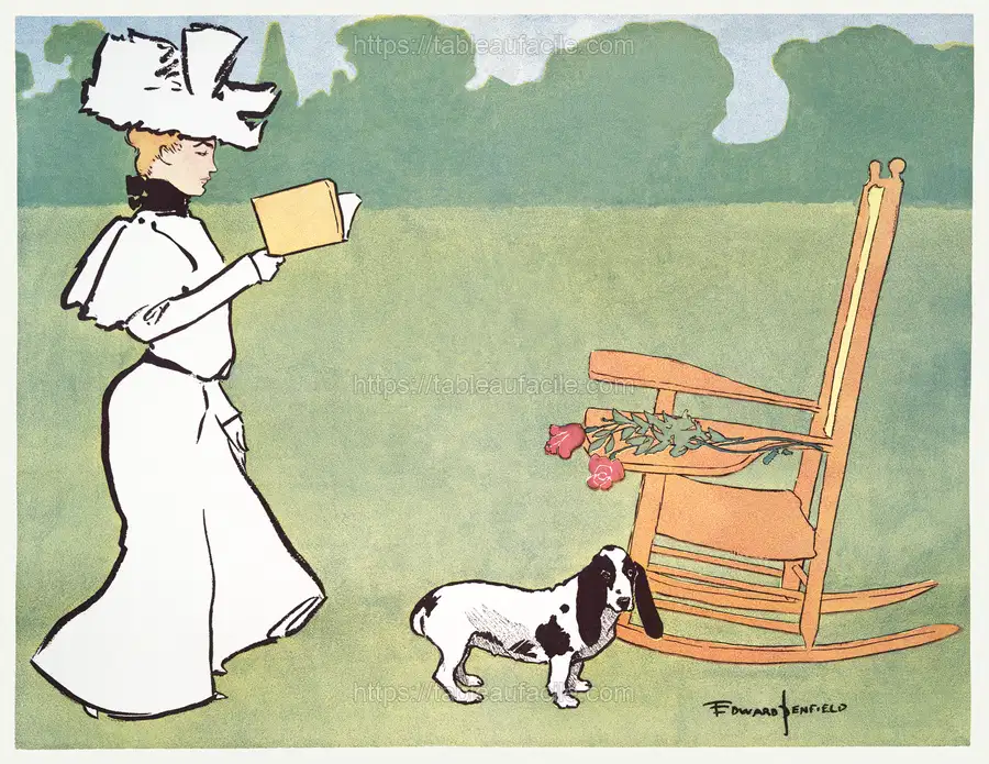 Woman reading in the garden (ca. 1890–1907)  by Edward Penfield apercu