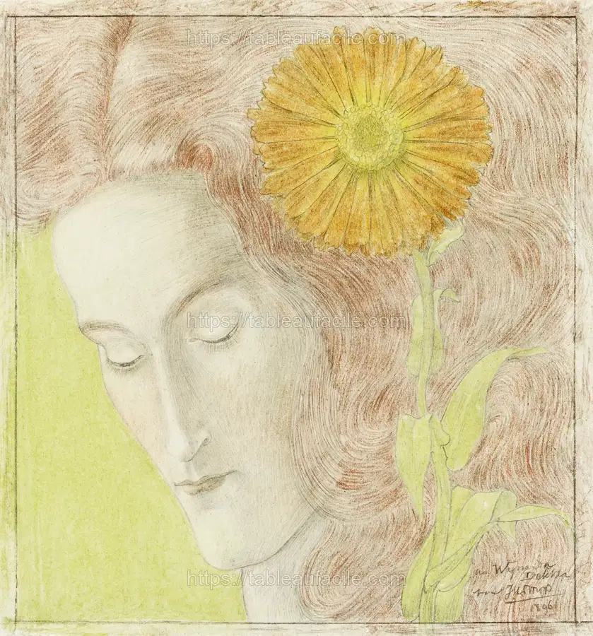 Woman_s Head with Red Hair and Chrysanthemum (1896) by Jan Toorop apercu