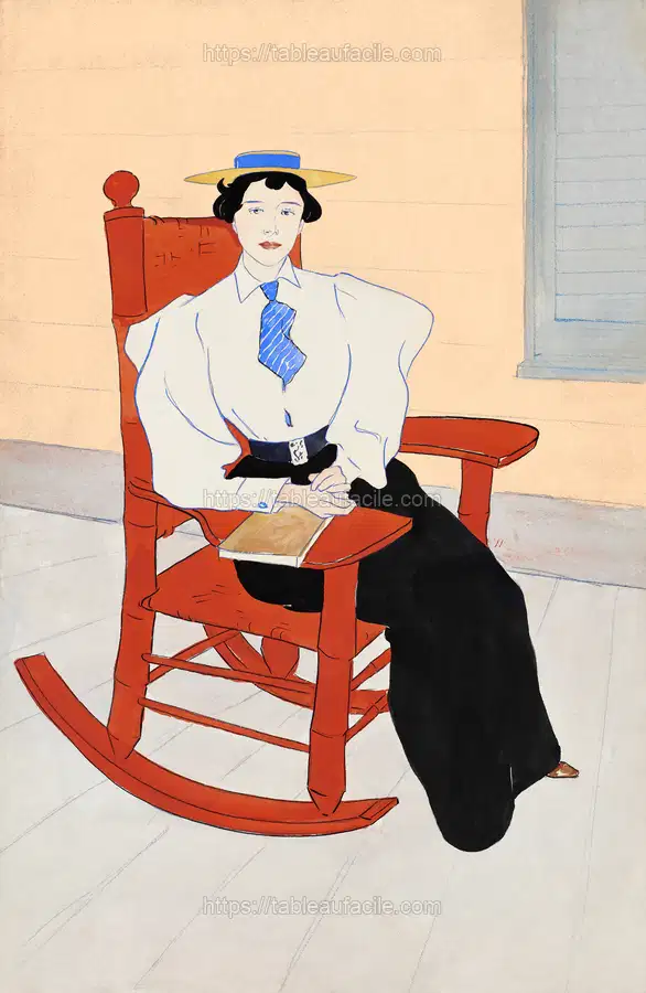 Young Woman Seated in a Red Rocking Chair (ca. 1895–1900) by Edward Penfield apercu