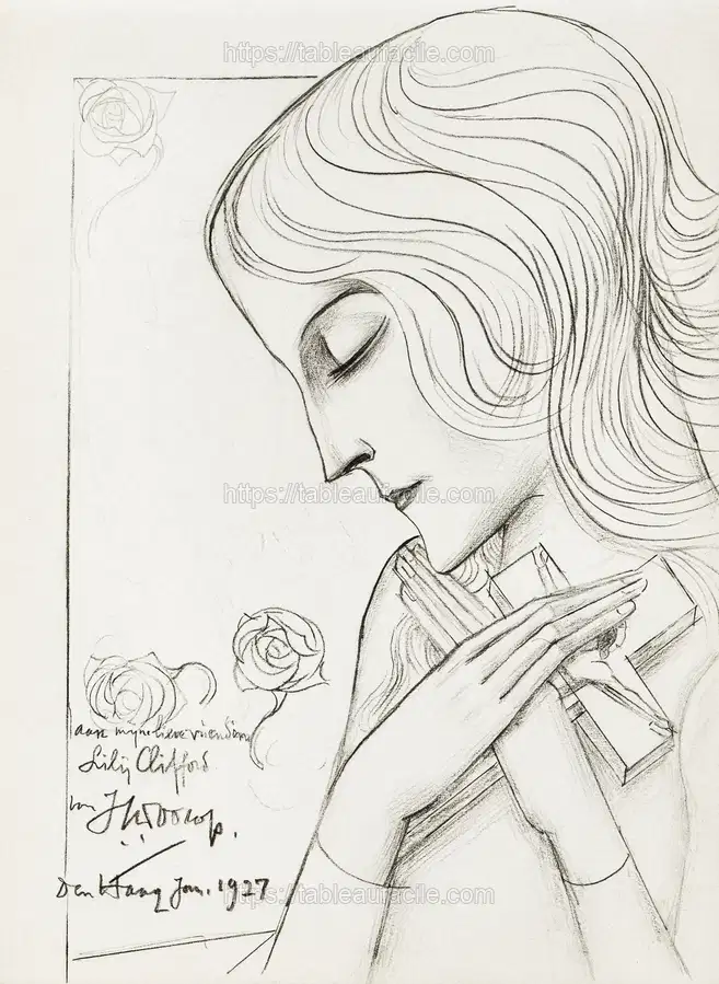 Young girl holding a cross in meditation (1927) by Jan Toorop apercu