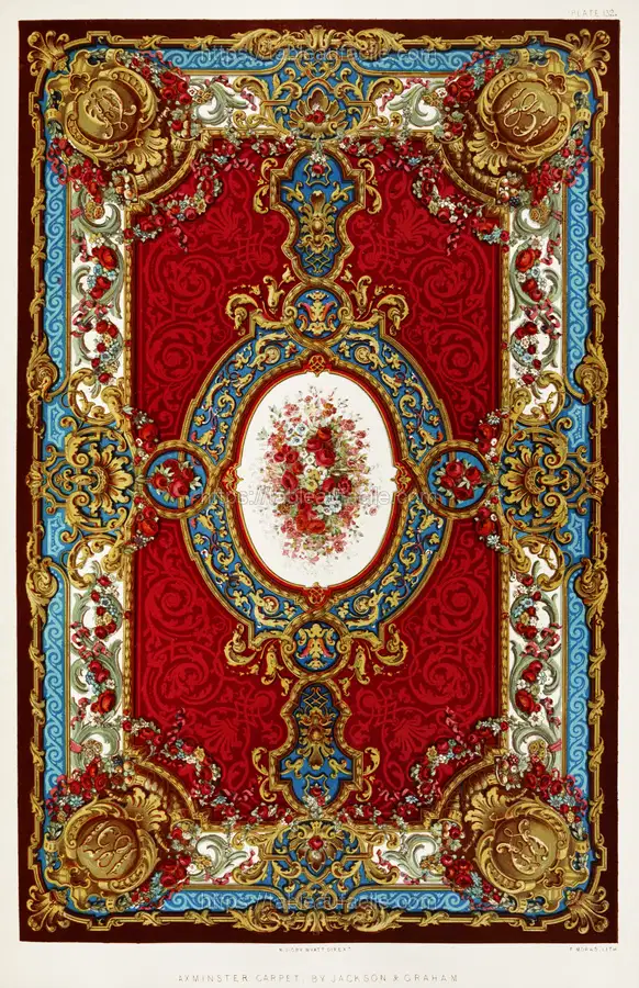 Axminster carpet from the Industrial arts of the Nineteenth Century (1851-1853) by Sir Matthew Digby wyatt apercu