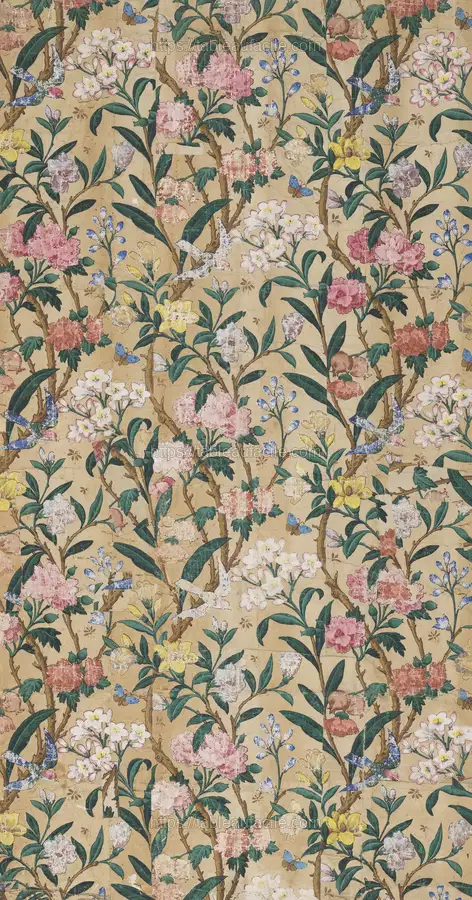 Birds, butterflies and bees among various blossoms (ca. 1850–1860) wallpaper in high resolution. apercu