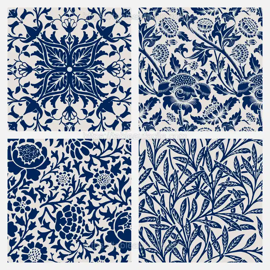 Vintage floral ornament seamless blue pattern apercu