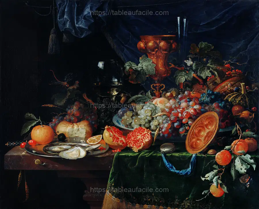 Fruits and oysters by Abraham Mignon apercu