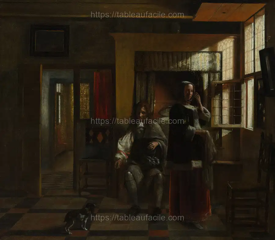 Interior with a Young Couple by Pieter de Hooch apercu