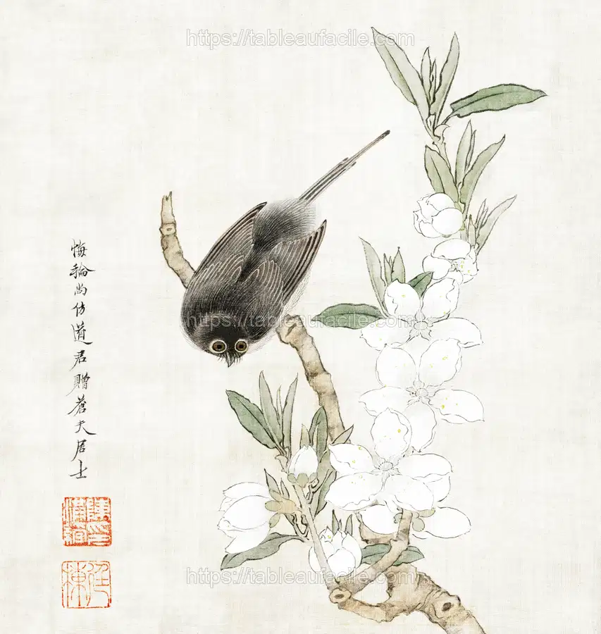 Bird on branch (1368–1644) vintage Chinese painting by Chen Hongshou apercu
