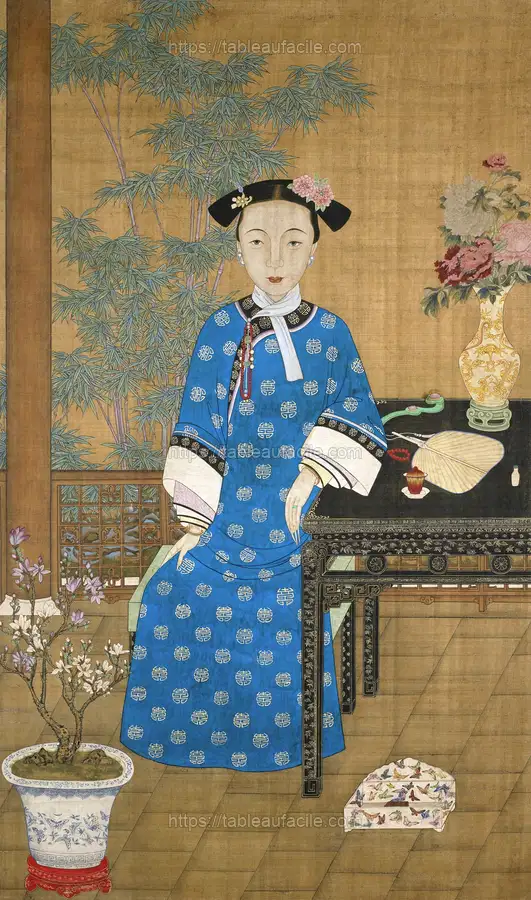 Chinese Manchu woman (1800-1850) vintage painting apercu