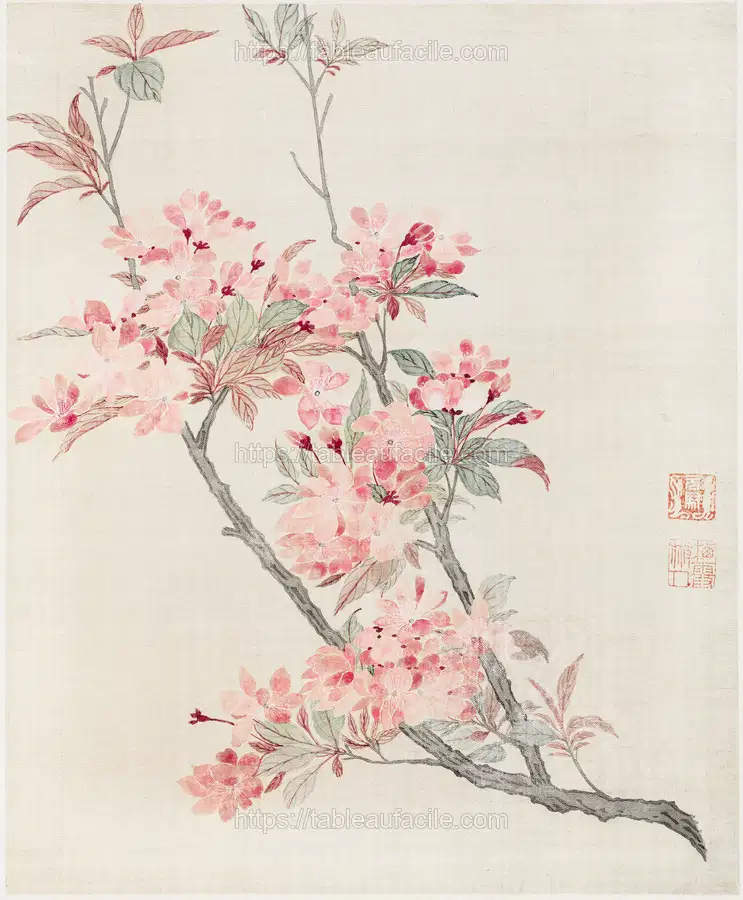 Crabapple Blossoms (1690), vintage flower illustration by Ma Yuanyu apercu