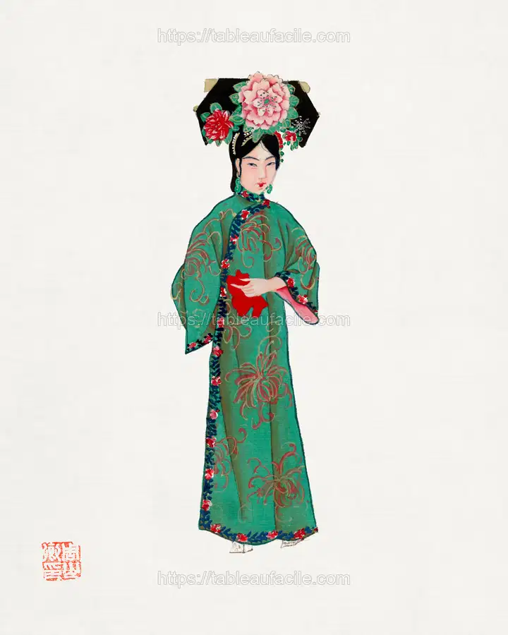 Lady in modern Manchu costume illustration apercu