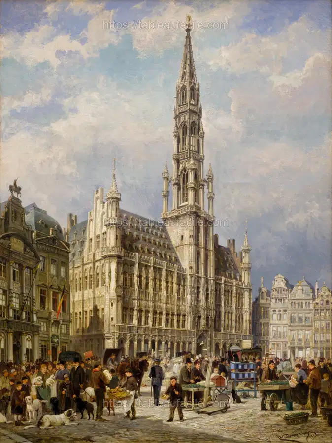 Brussels_ Grand Place in 1887 by Christiaan Dommershuijzen apercu