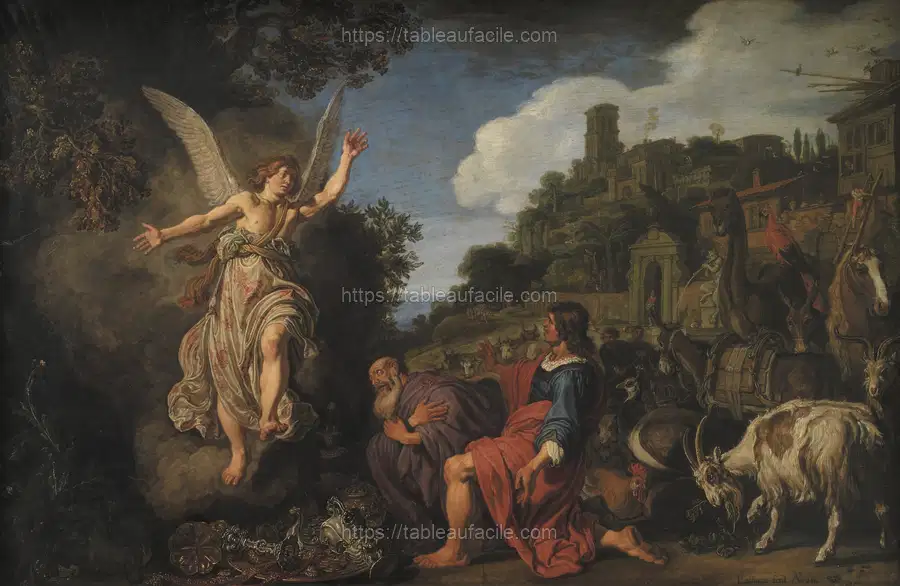 The Angel Raphael Takes Leave of Old Tobit and his Son Tobias by Pieter Lastman apercu