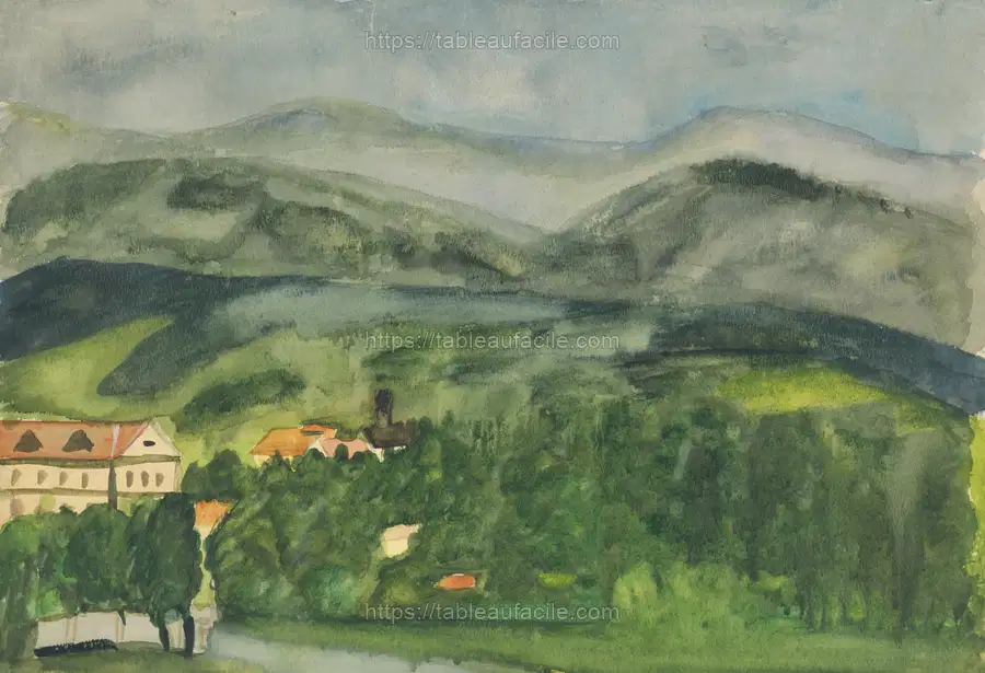 Country with houses by Arnold Peter Weisz Kubínčan apercu