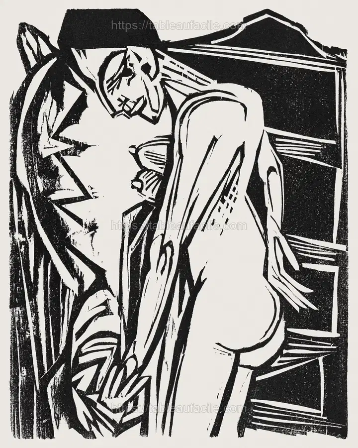 Female Nude Before a Cabinet (1916)Ernst Ludwig Kirchner apercu