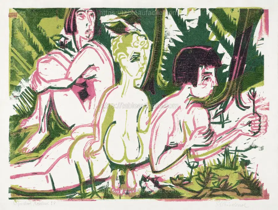 Nude Women with a Child in the Forest (1925) Ernst Ludwig Kirchner apercu