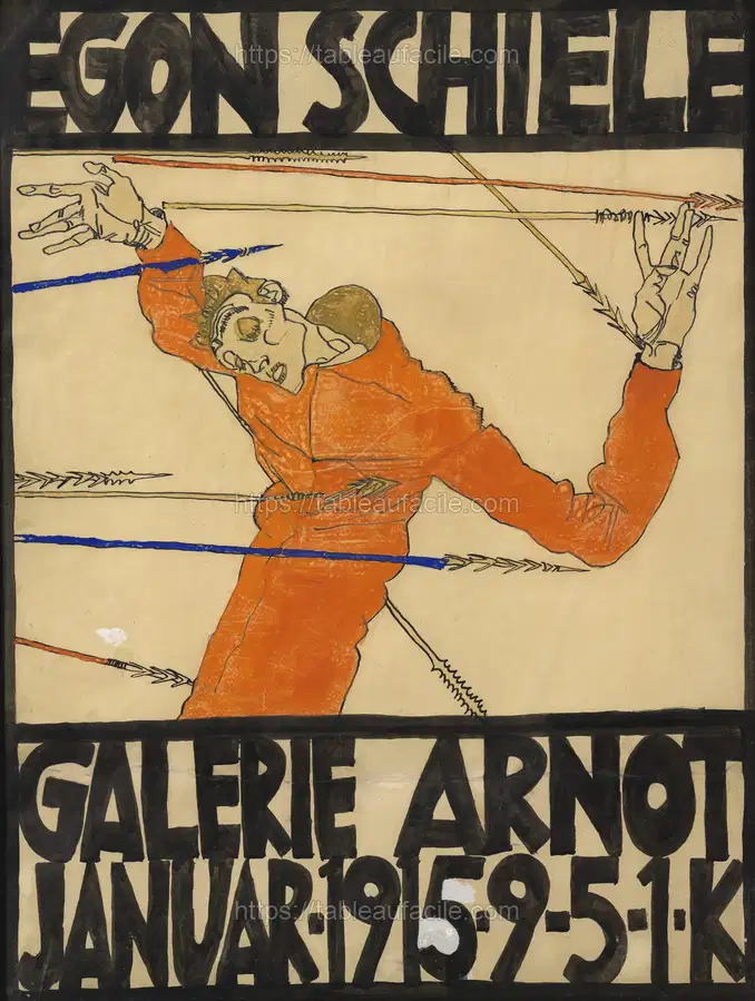Plakat der Egon Schiele-Ausstellung in der Galerie Arnot (1915) Egon Schiele apercu