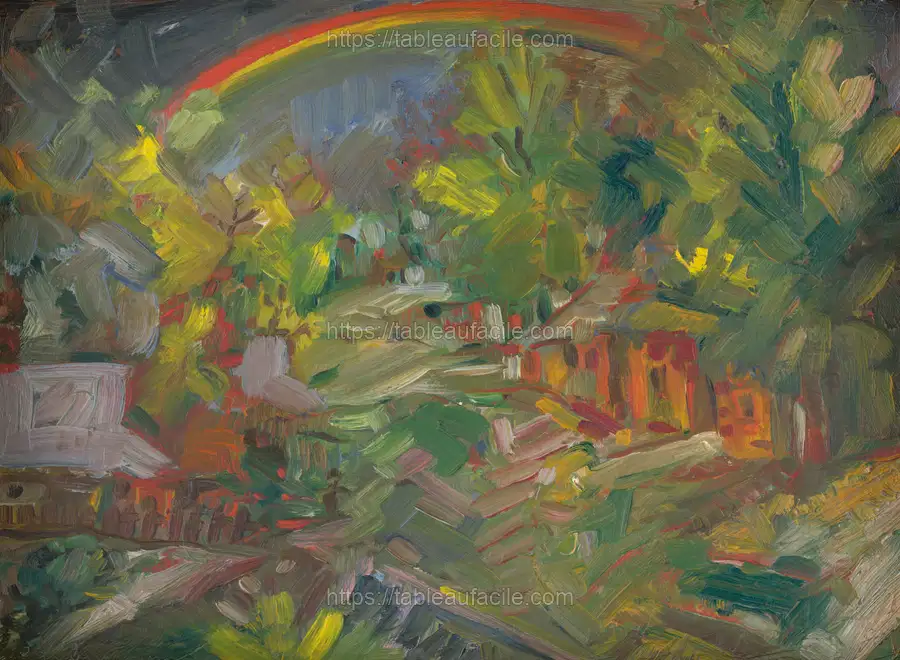 Rainbow over a village by Arnold Peter Weisz Kubínčan apercu