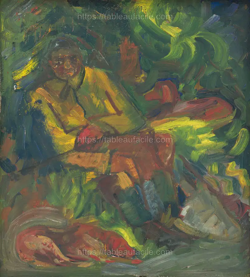Resting hutner with two reclining men by Arnold Peter Weisz Kubínčan apercu