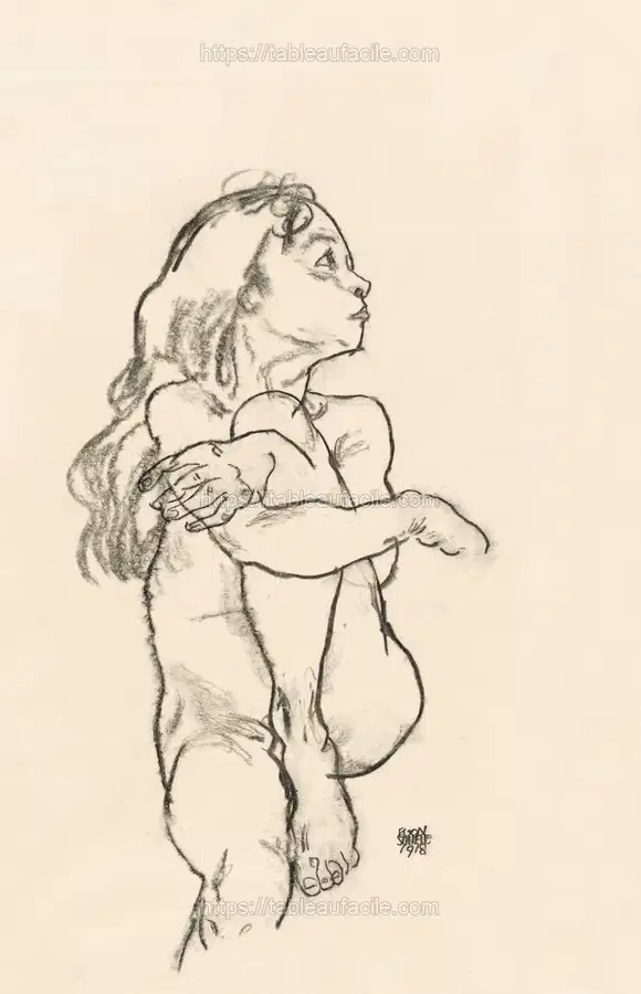 Seated Nude Girl Clasping Her Left Knee (1918) by Egon Schiele apercu