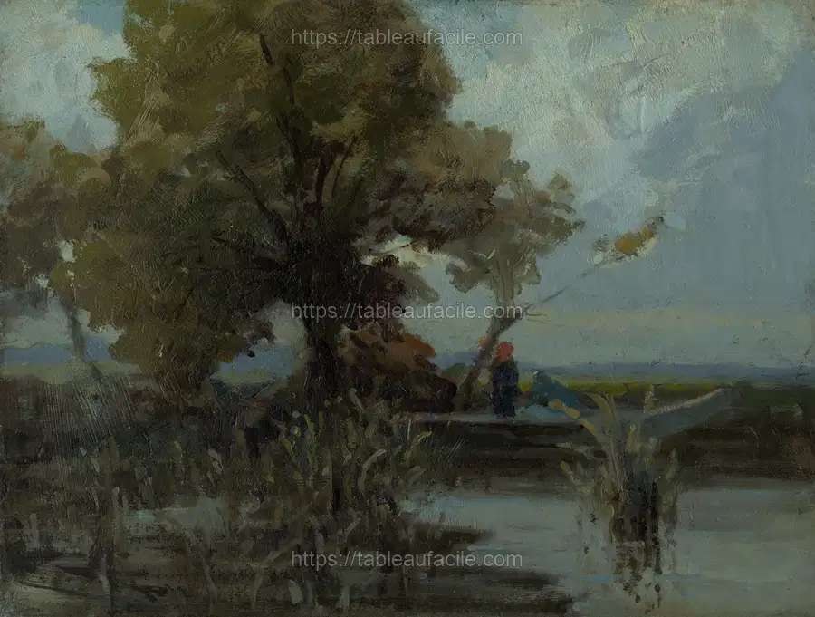 A bushy tree by the lake by Lajos Csordák apercu