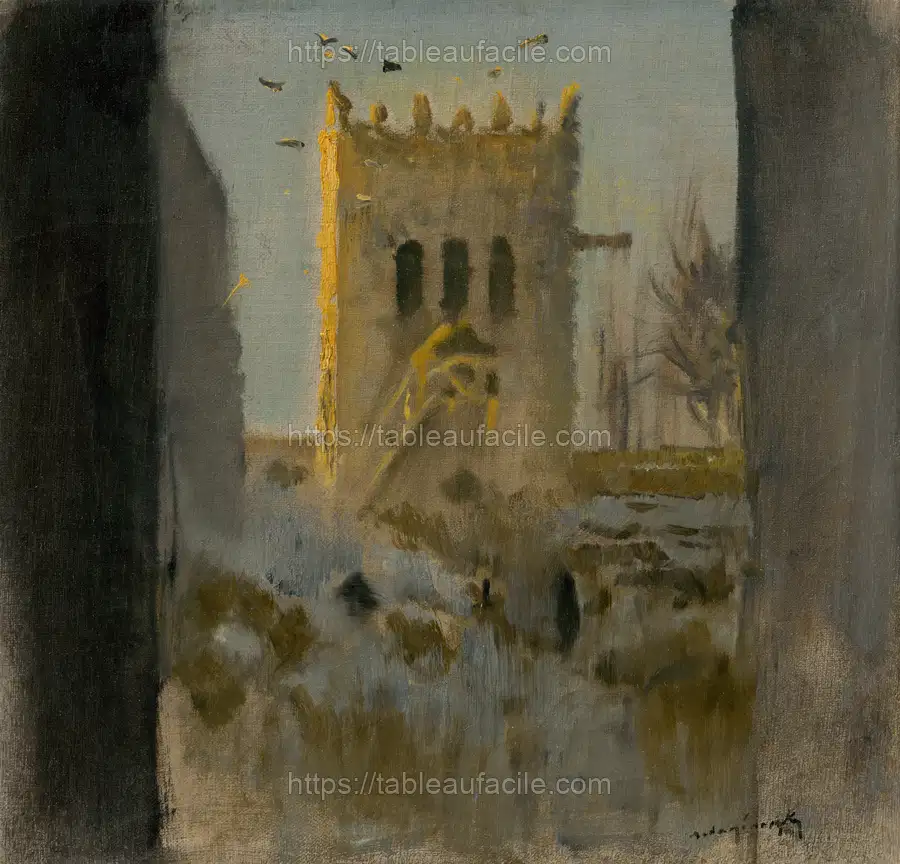 Belfry in guards by László Mednyánszky apercu