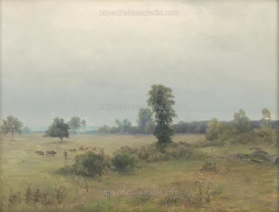 Country with grazing cows by Lajos Csordák apercu