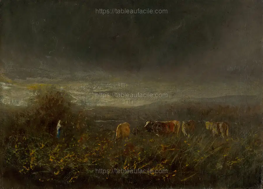 Evening at the pasture by László Mednyánszky apercu