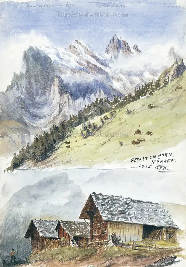 Gspaltenhorn, Mürren from Splendid Mountain Watercolours Sketchbook (1870) by John Singer Sargent apercu