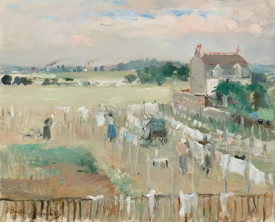Hanging the Laundry out to Dry (1875) Berthe Morisot. apercu