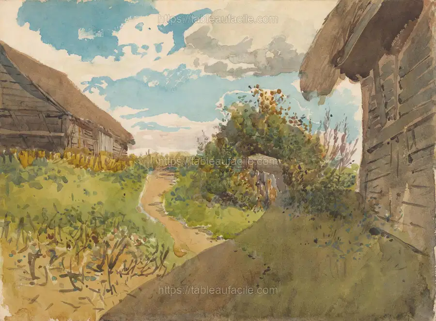 Landscape between haylofts by László Mednyánszky apercu