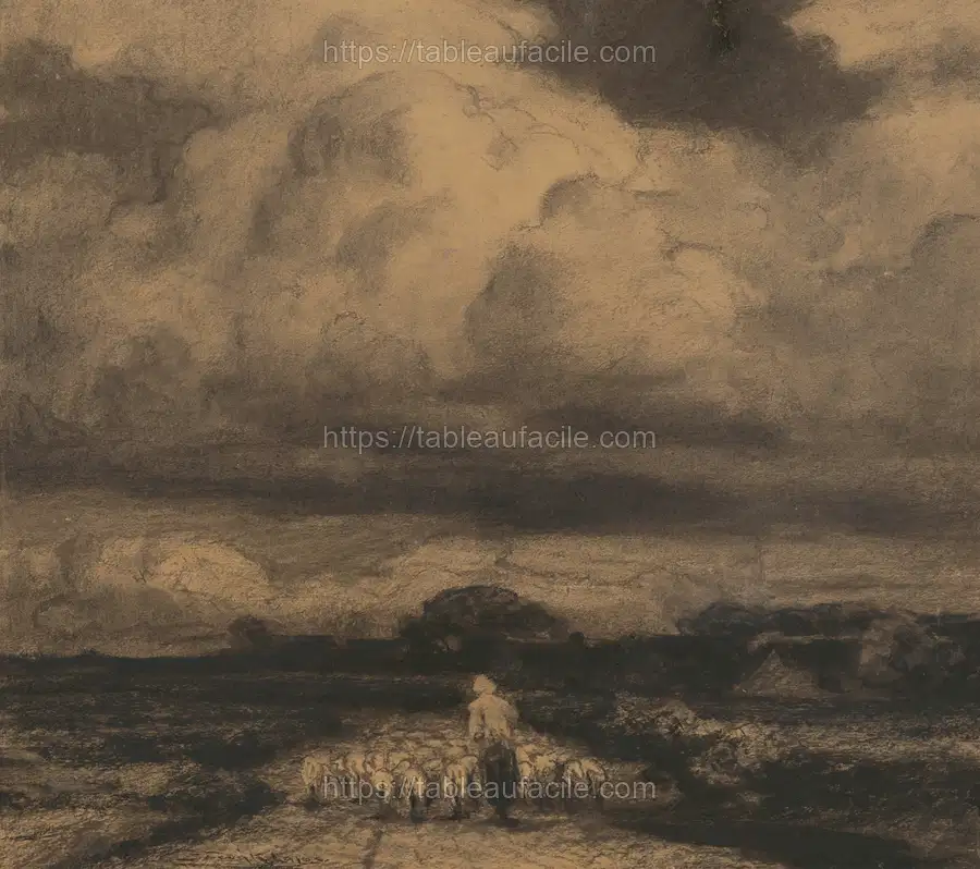 Landscape with a shepherdess and a herd of sheep by Lajos Csordák apercu