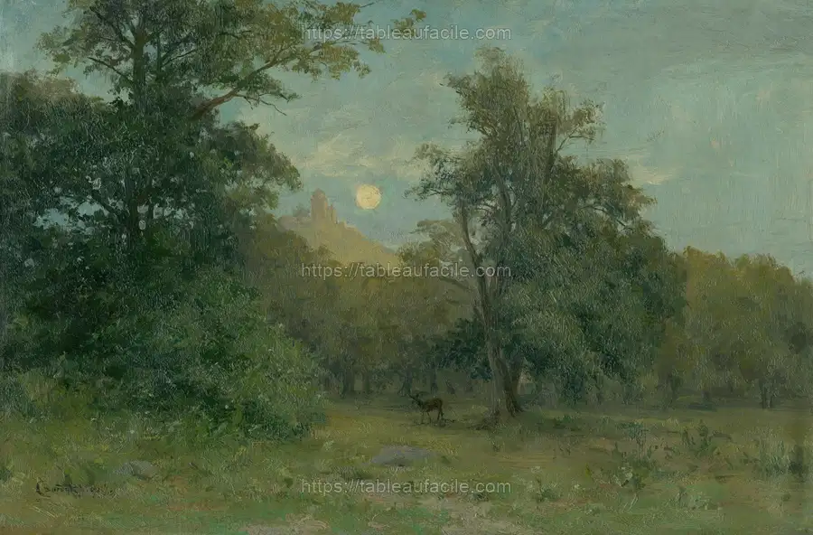 Moonlit landscape with slanec castle by Lajos Csordák apercu