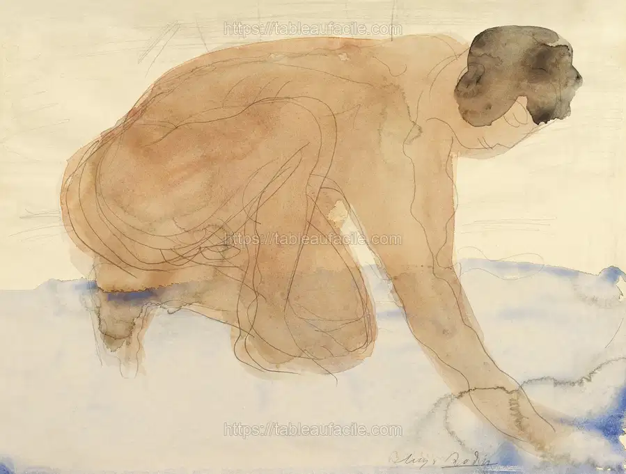 Naked woman on her knees, vintage nude illustration.Nude figure on hands and knees (1900–1910) by Auguste Rodin apercu