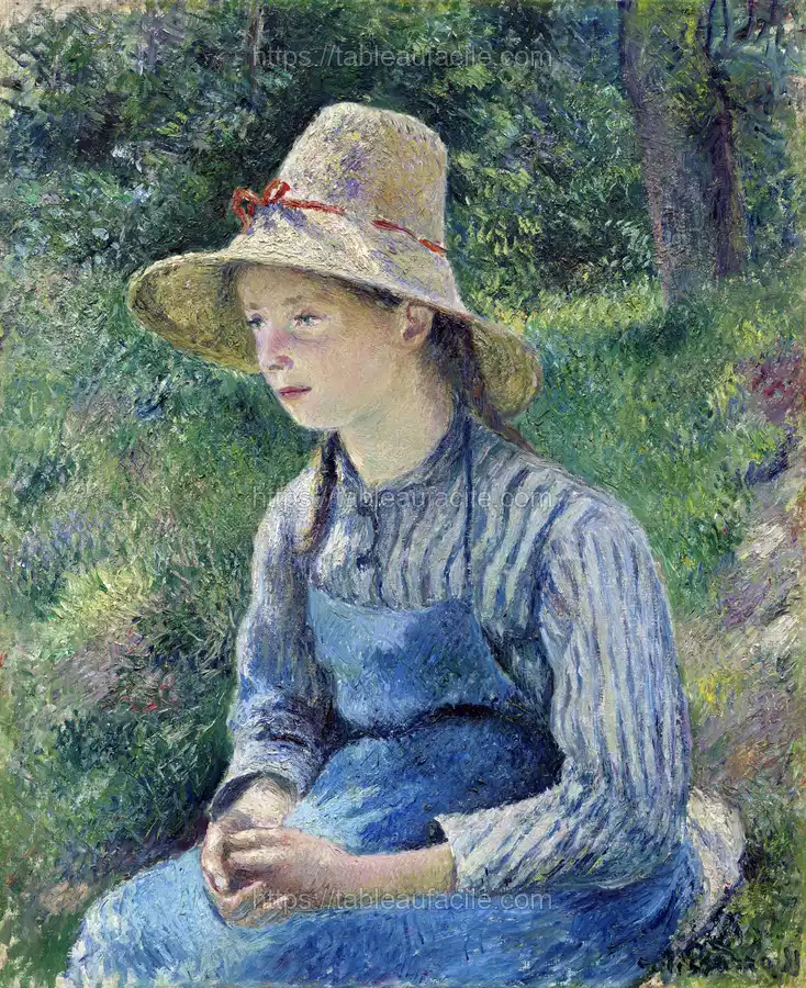 Peasant Girl with a Straw Hat (1881) by Camille Pissarro apercu