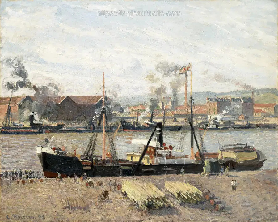 Port of Rouen, Unloading Wood (1898) Camille Pissarro apercu