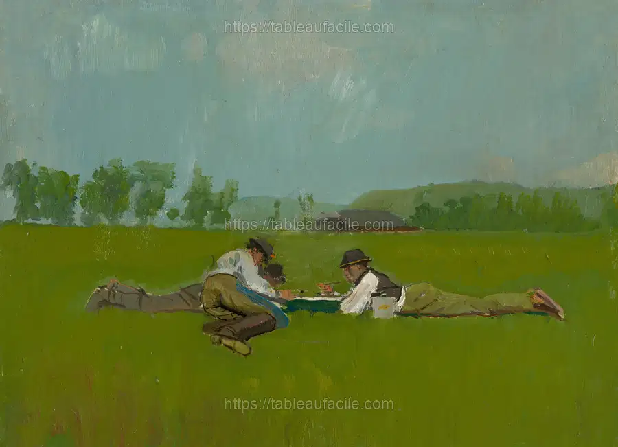 Resting lads by László Mednyánszky apercu